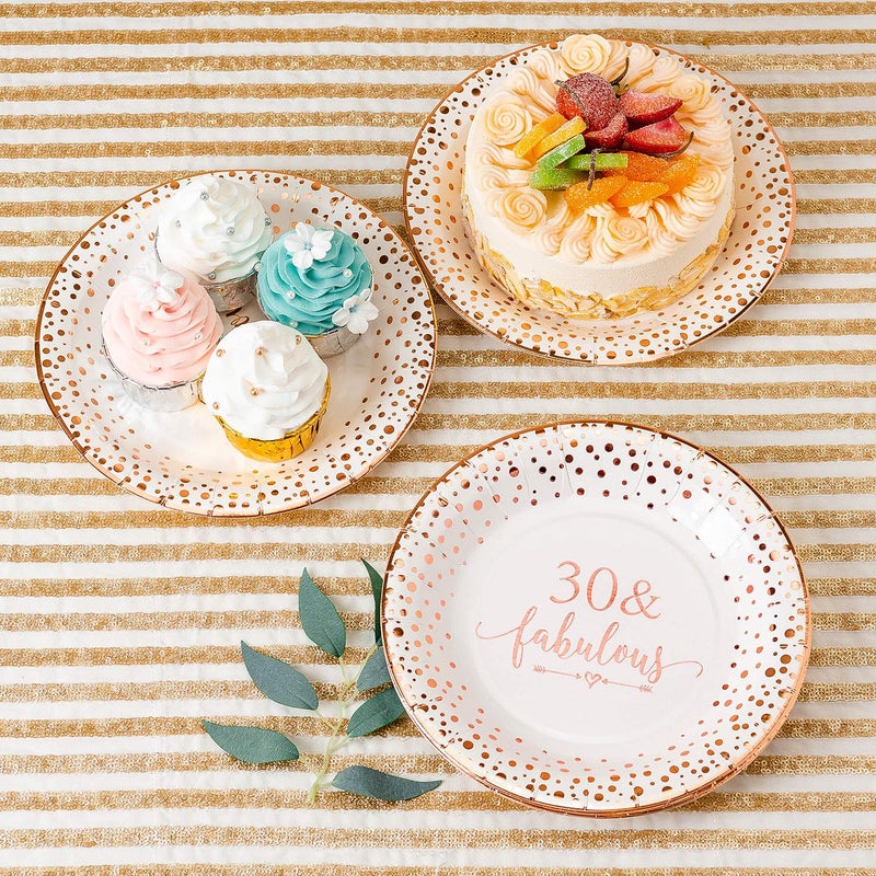 Crisky 30 Fabulous Disposable Plates for Women 30th Birthday Decorations Rose Gold Dessert, Buffet, Cake Disposable Plates 30th Birthday Party Table Supples, 50 Count, 9 inches - Image 4